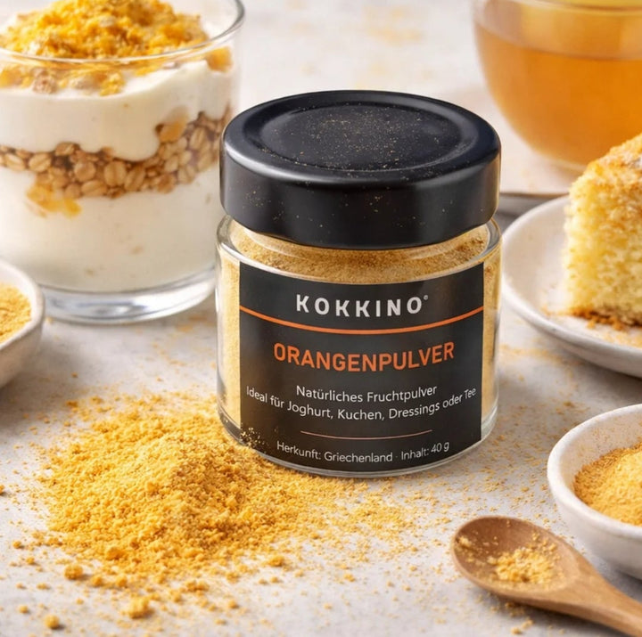 KOKKINO Orangenpulver
aus griechischen Orangen vom Peloponnes
40 gr. Glas-KI INFO