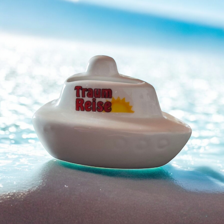 Mini-Spardose Keramik  mit Beschriftung "Traumreise"