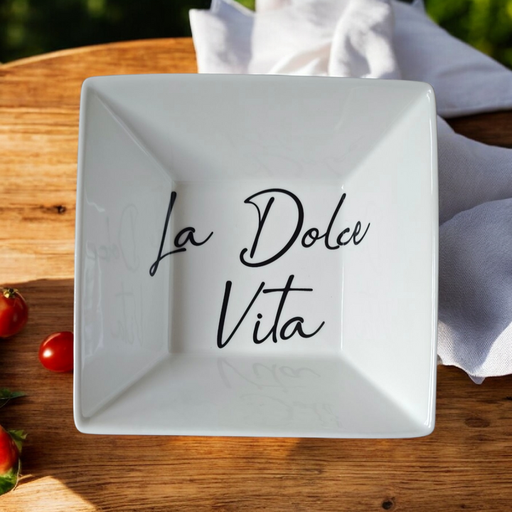 Servierschälchen mit Beschriftung "La Dolce Vita ", viereckig