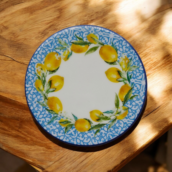 Keramik Untersetzer mit wundervoll italienischem Zitronen -Motiv , rund