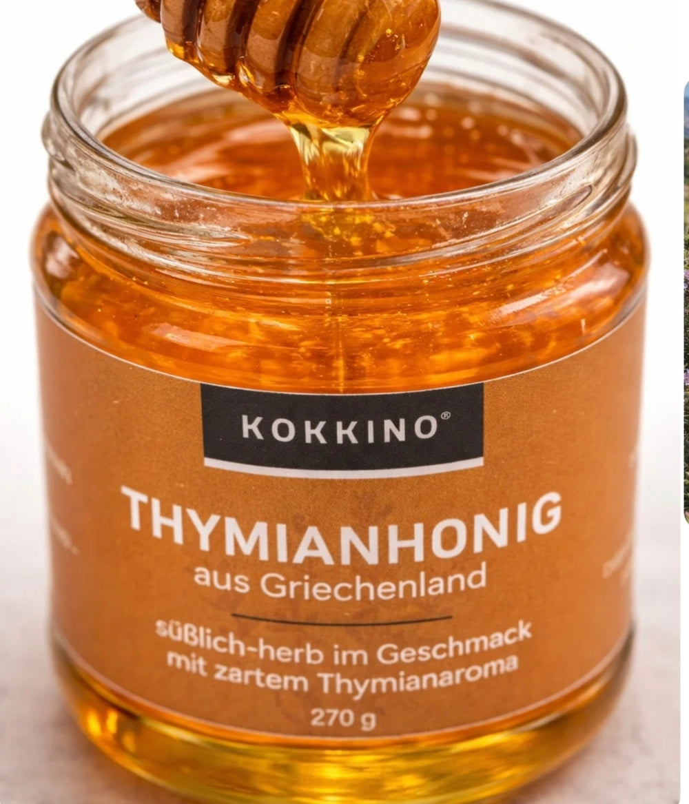 KOKKINO
Thymianhonig aus Kreta, Griechenland
270 gr. Glas