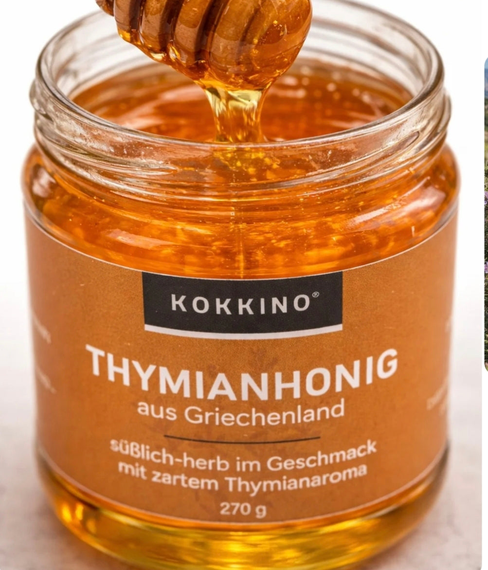 KOKKINO
Thymianhonig aus Kreta, Griechenland
270 gr. Glas