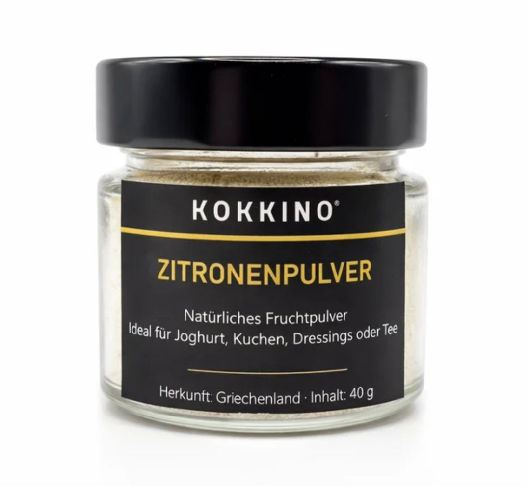 Zitronenpulver aus griechischen Zitronen vom Peloponnes, 40 gr. Glas