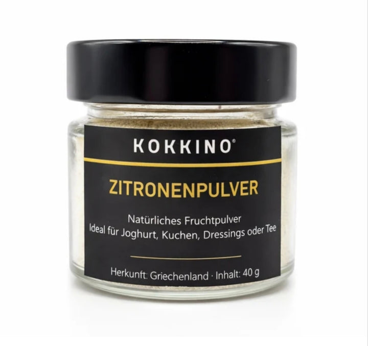 Zitronenpulver aus griechischen Zitronen vom Peloponnes, 40 gr. Glas