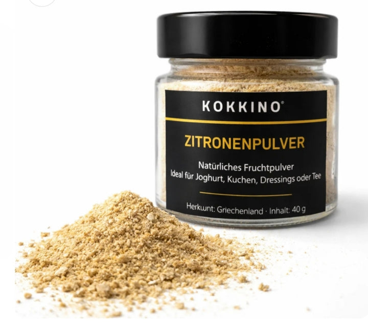 Zitronenpulver aus griechischen Zitronen vom Peloponnes, 40 gr. Glas. KI Info
