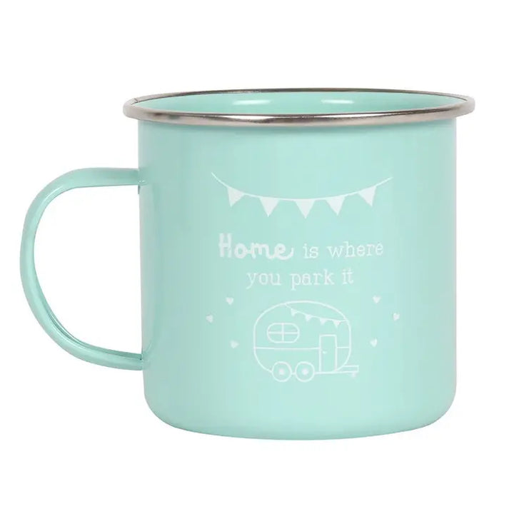 Becher, Emaille "Home is where you park it"