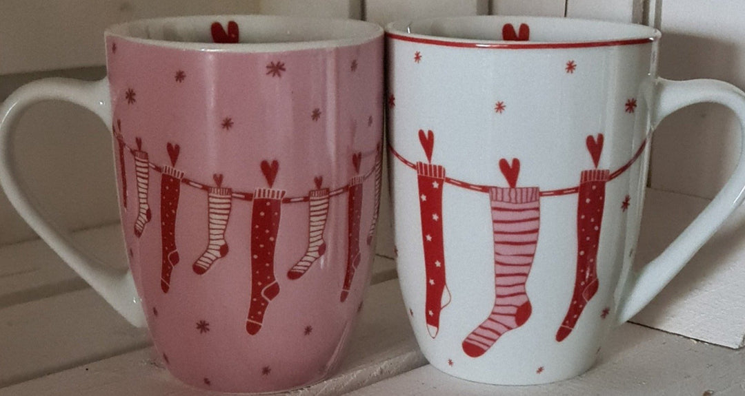 Becher Keramik , rosa " Christmas Stockings" - British Moments / Fernweh-Kaufhaus