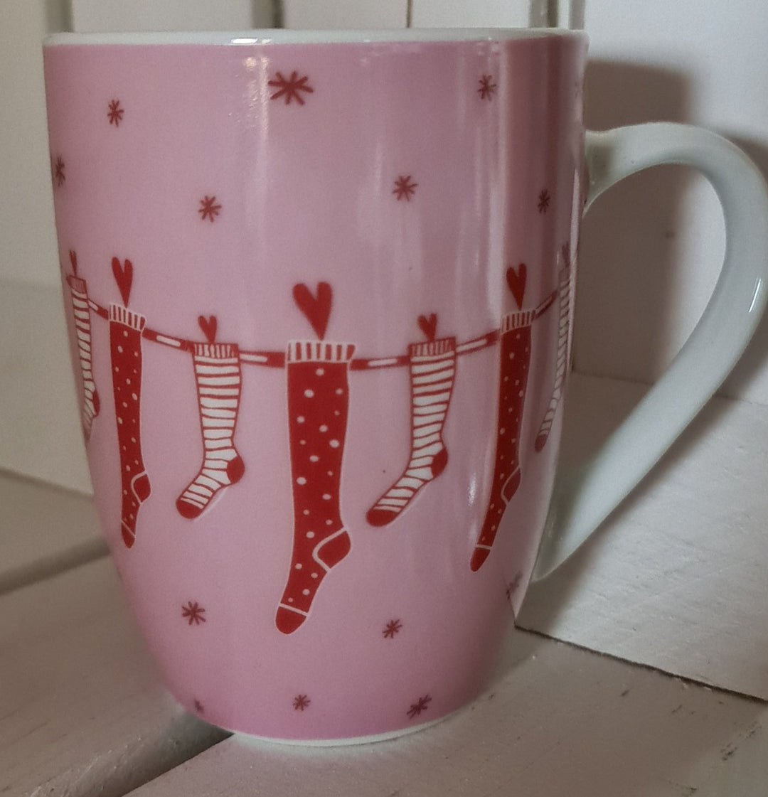 Becher Keramik , rosa " Christmas Stockings" - British Moments / Fernweh-Kaufhaus