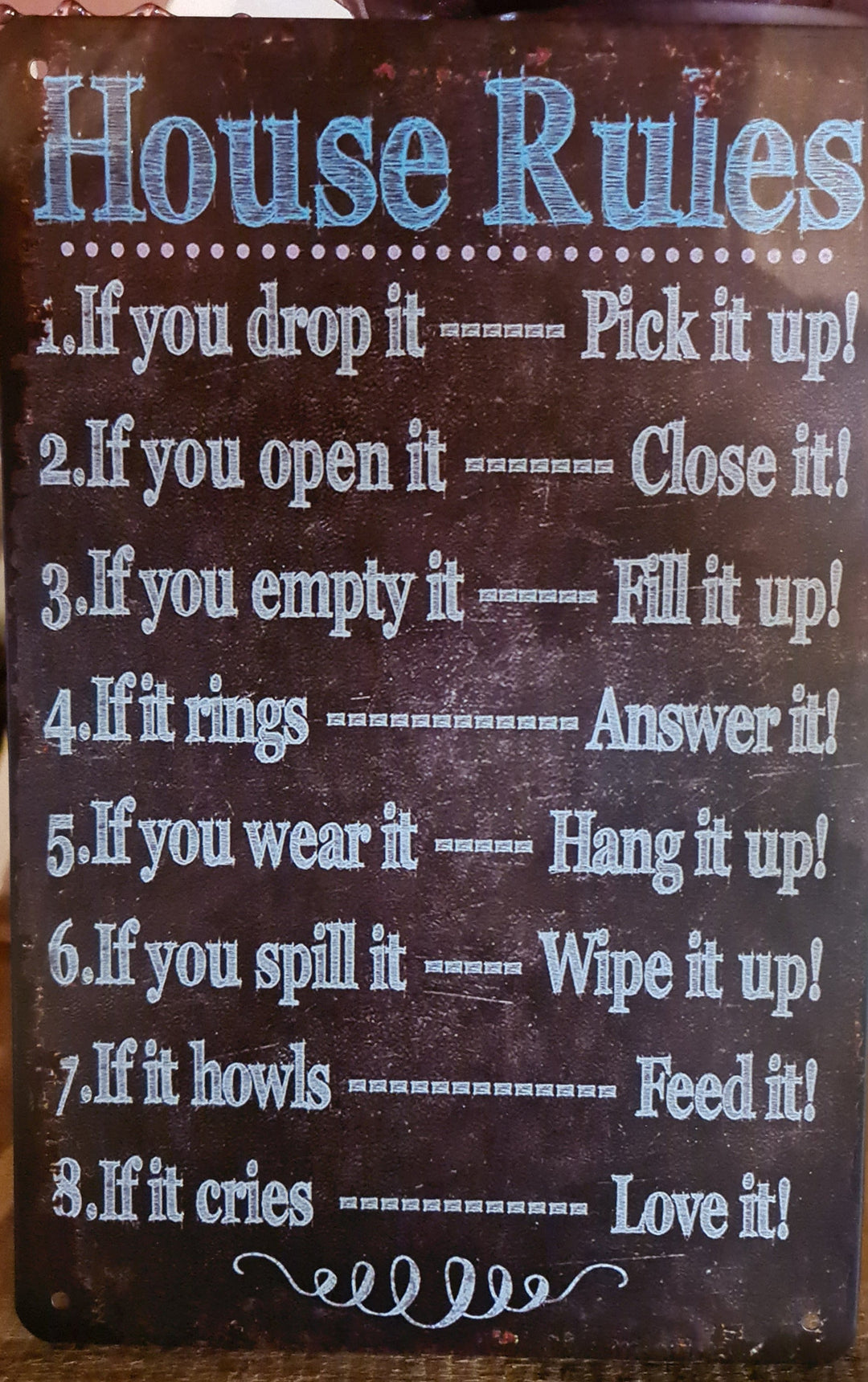 Blechschild  30 cm  x 20 cm mit Beschriftung "House Rules" - British Moments