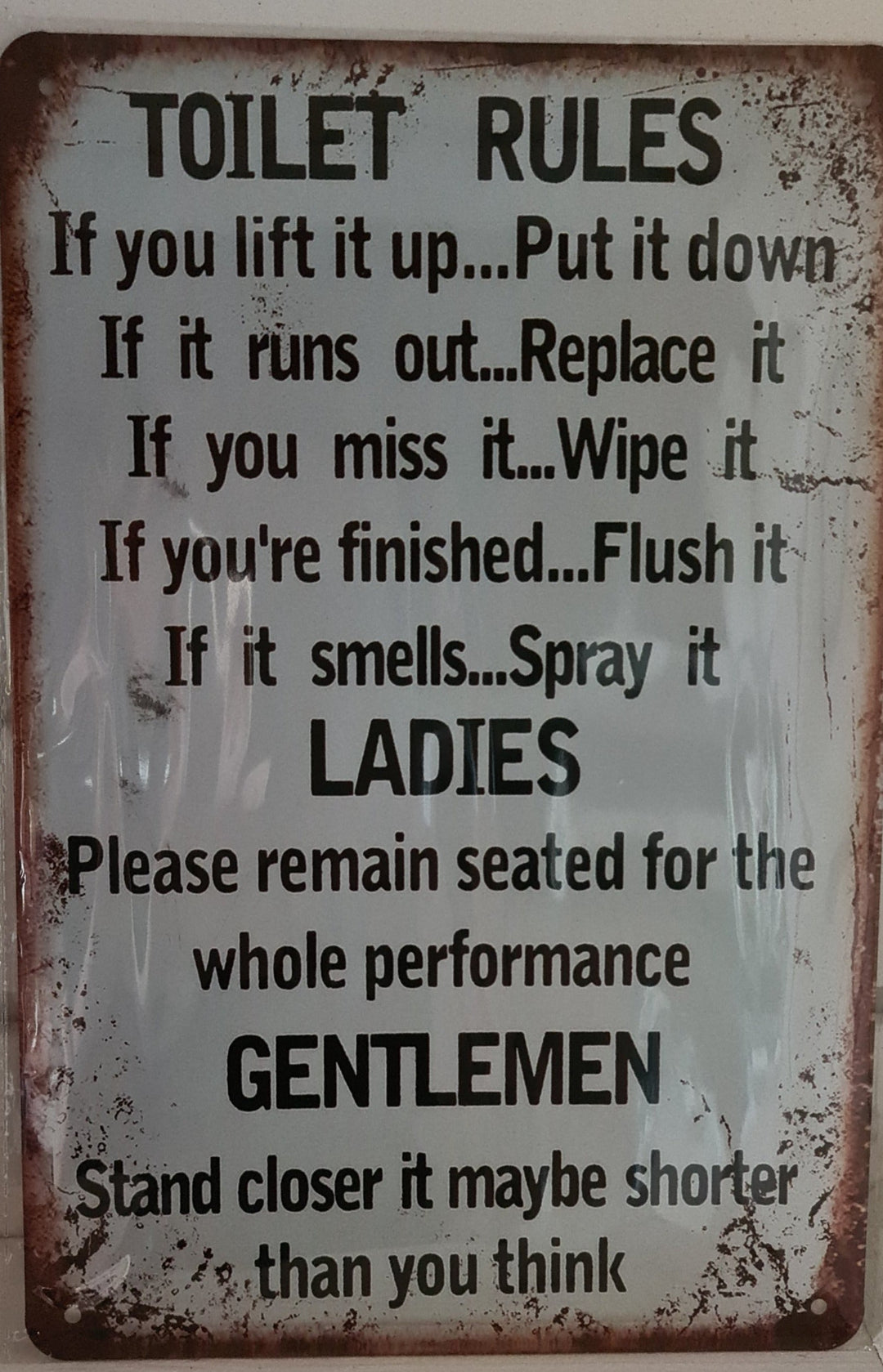 Blechschild  30 cm  x 20 cm mit Beschriftung "Toilet Rules" - British Moments / Fernweh-Kaufhaus