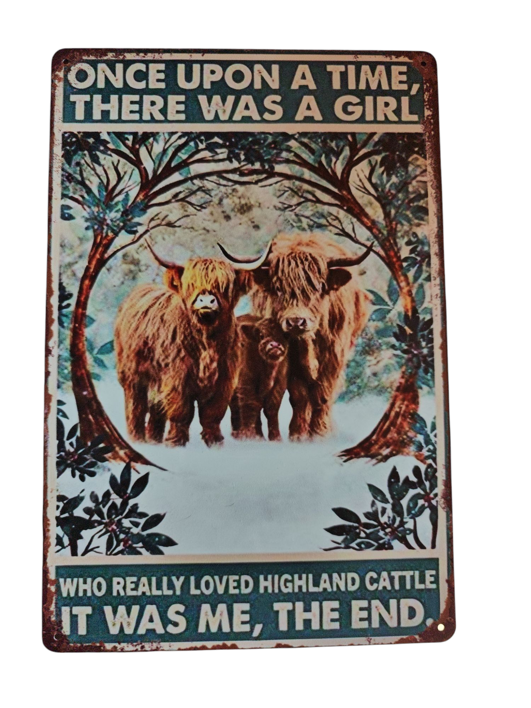 Blechschild  "Girl / Highland Cattle"