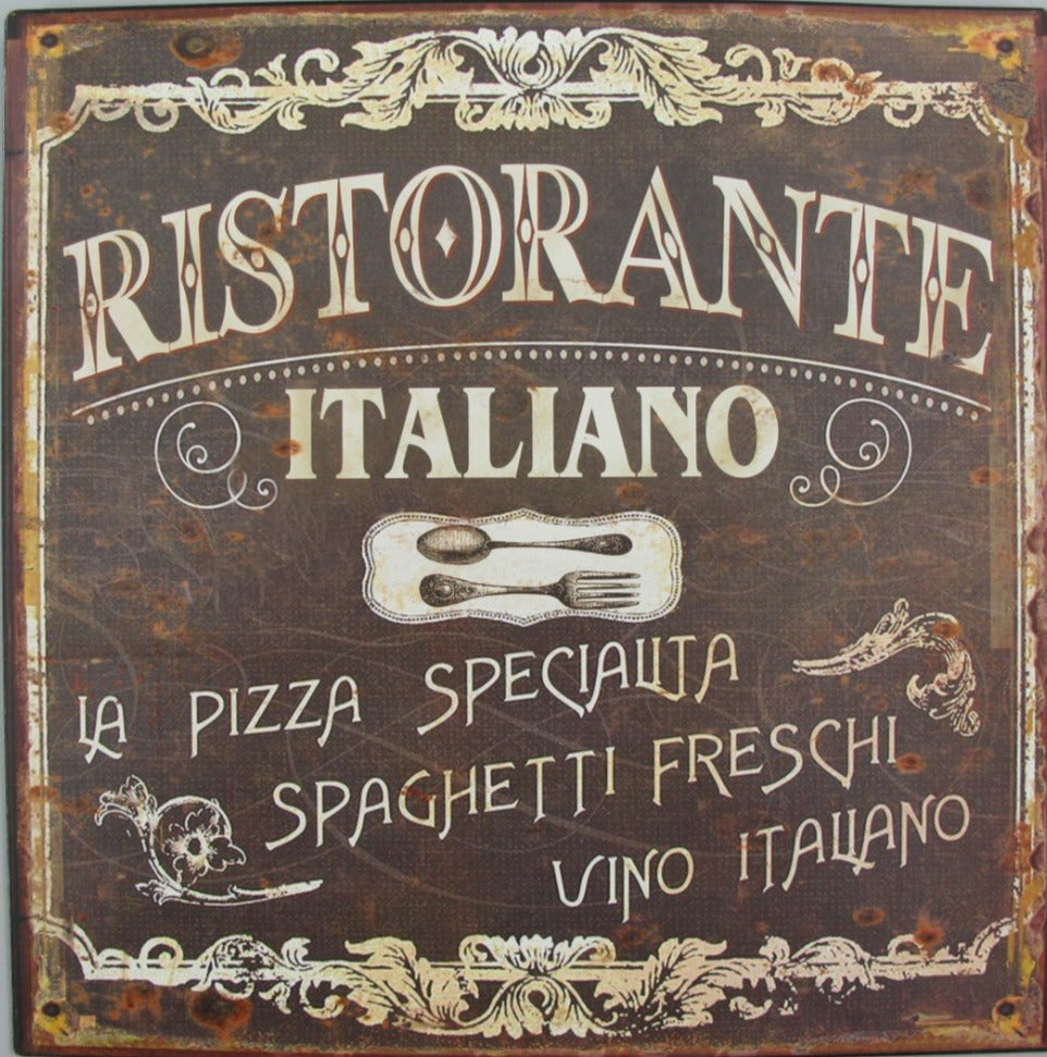 Blechschild  ca. 30 cm  x 30cm mit Beschriftung "Ristorante Italiano" - British Moments