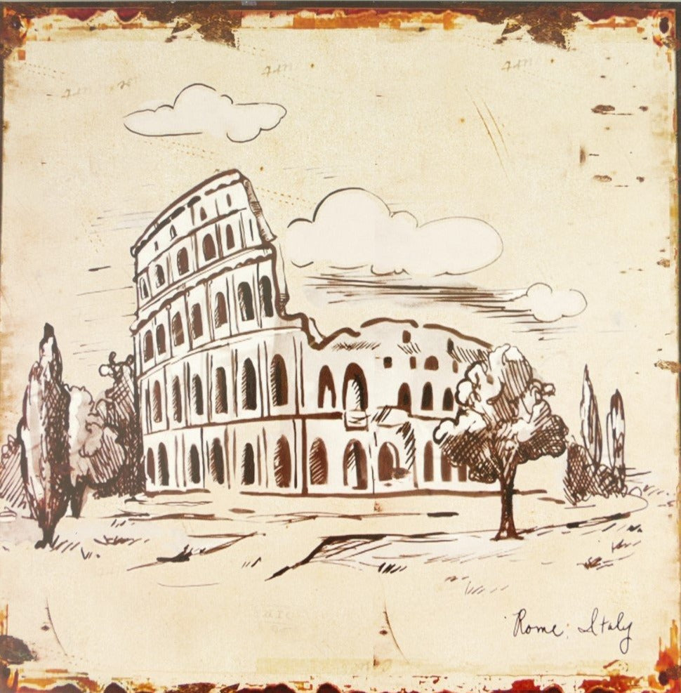 Blechschild  ca. 30 cm  x 30cm mit Beschriftung "Rome Italy" - British Moments