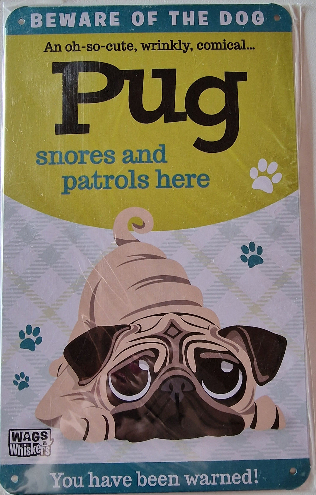 Blechschild "Pug ( Mops ) ", grün 