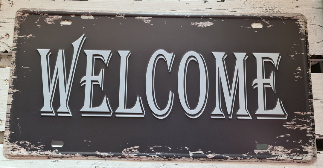 Blechschild " Welcome" ca. 29 cm  x 14 cm - British Moments / Fernweh-Kaufhaus