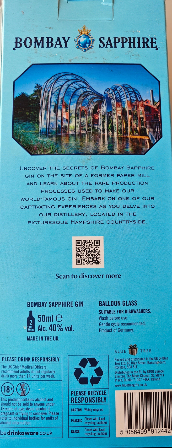 "Bombay Sapphire " Geschenkset. 50ml Gin+ Ballon-Glas