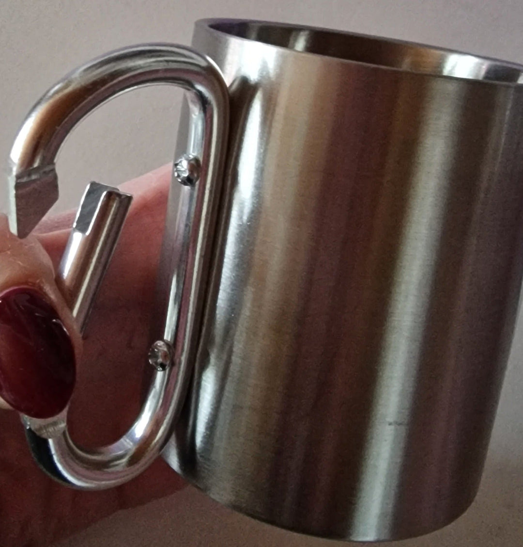 Camping-Tasse, Edelstahl mit Karabinerhaken