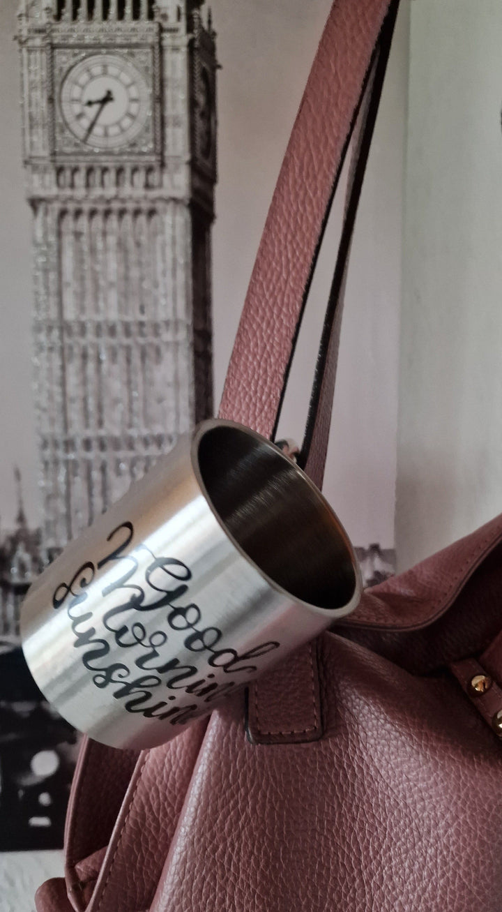 Camping-Tasse, Edelstahl mit Karabinerhaken