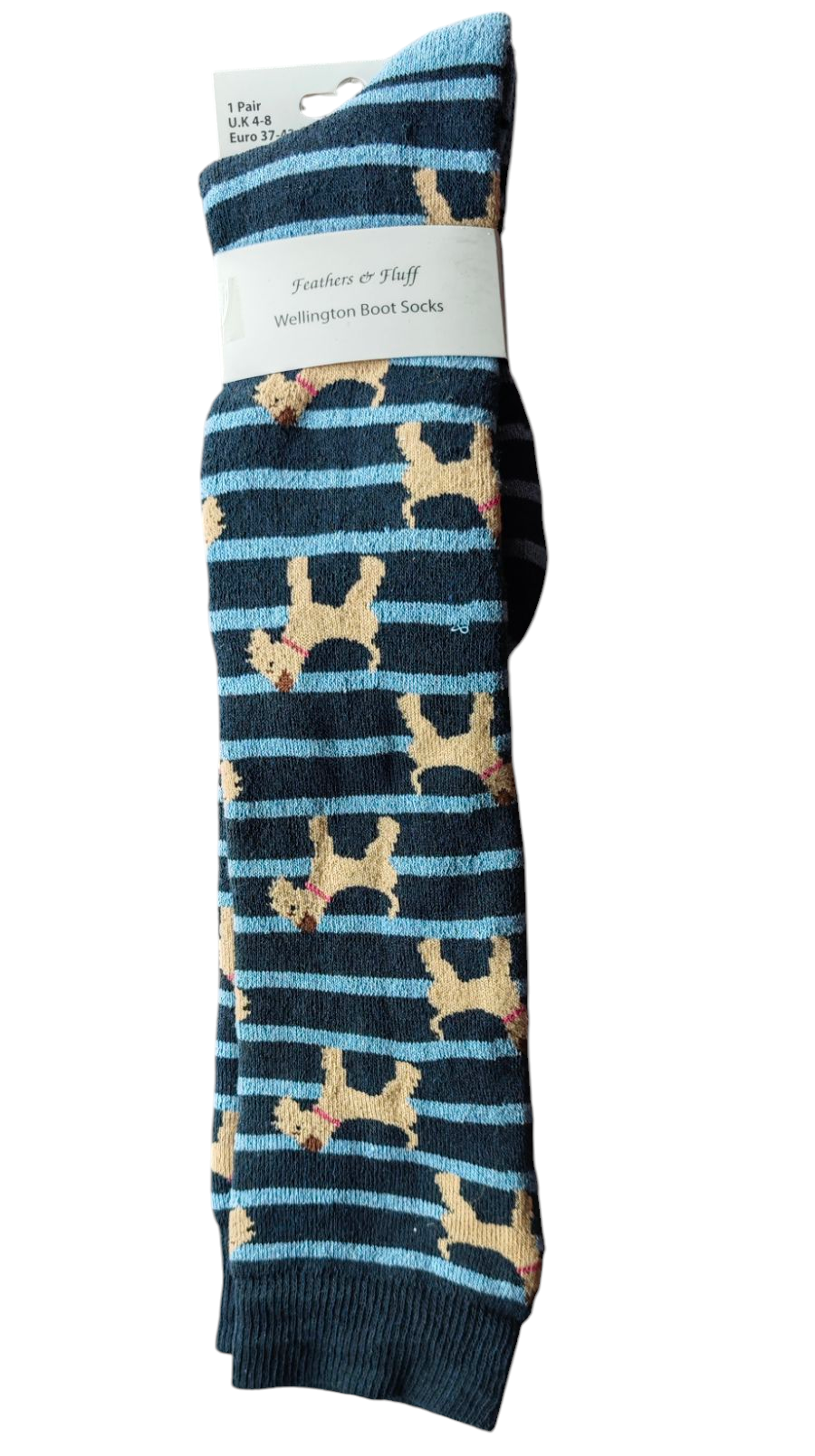 Damensocken für Gummistiefel , dunkelblau/hellblau lustigen Hundemotiven. Gr. 37-42