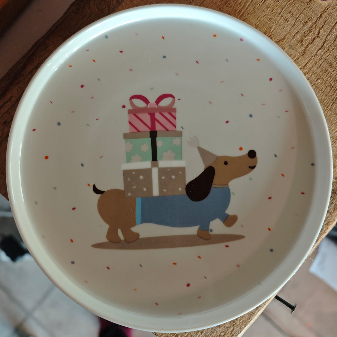 Dessertteller "Dackel/ Dachshund" mit Geschenken