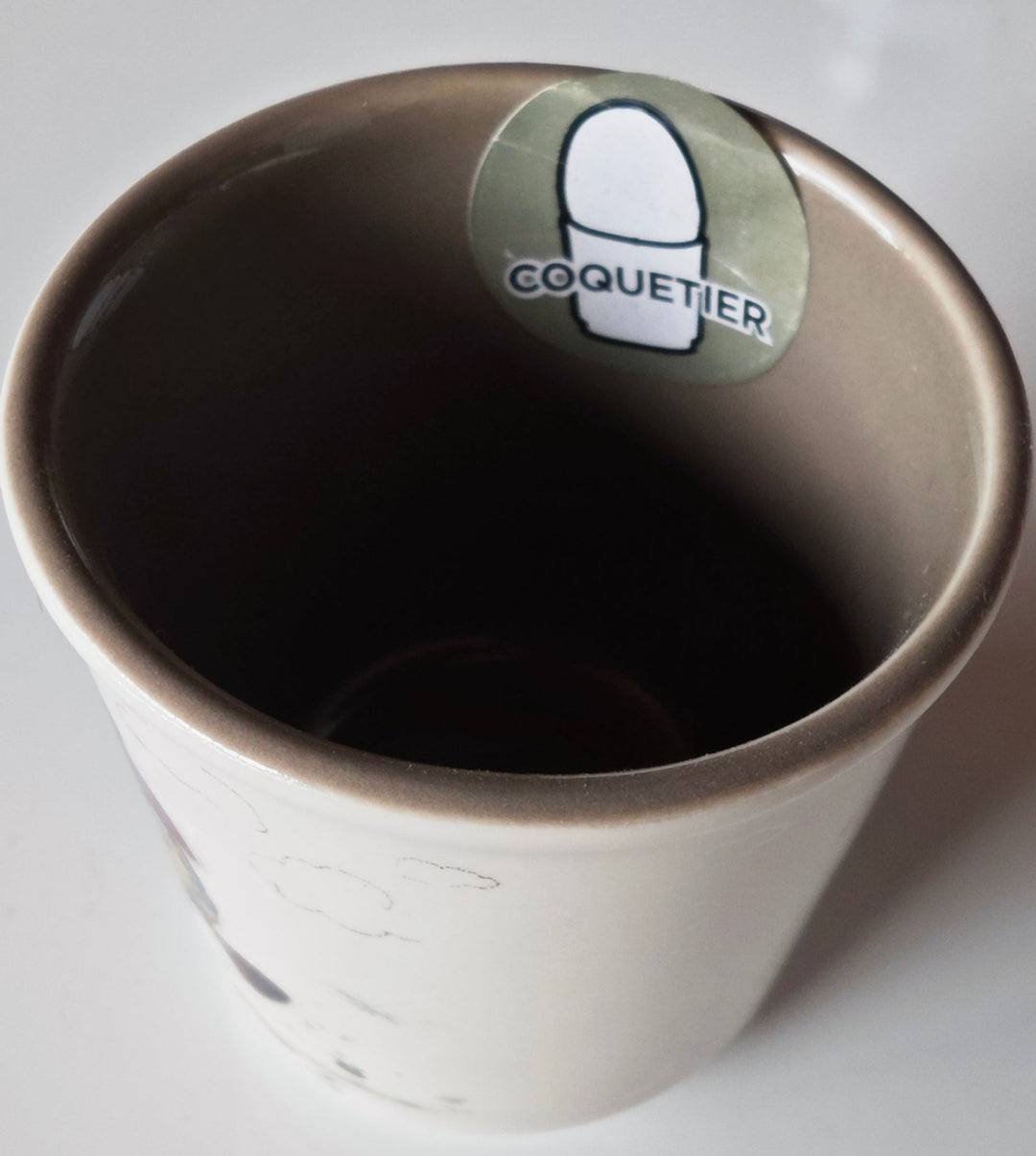 Eierbecher , Porzellan, beige mit lustigem Schaf-Motiv