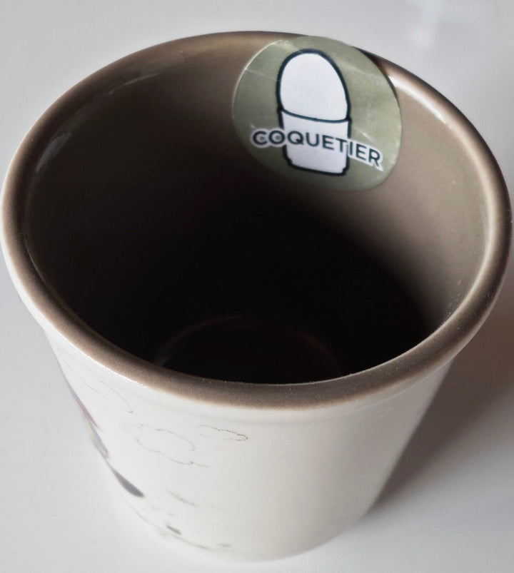 Eierbecher , Porzellan, beige mit lustigem Schaf-Motiv