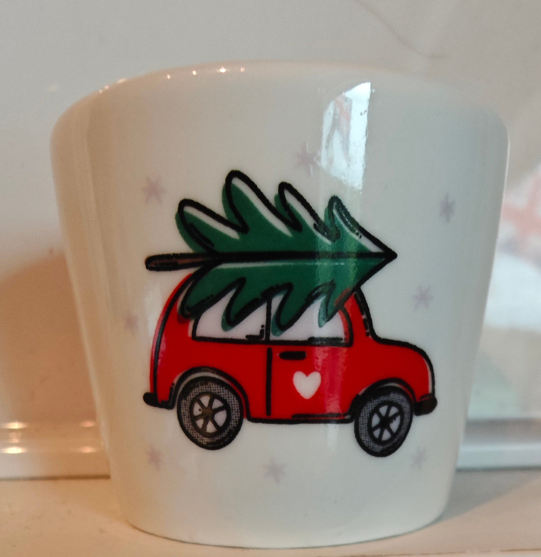 Eierbecher , Porzellan, weiß mit lustigem Weihnachtsmotiv