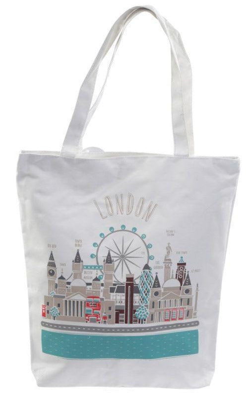 Baumwolltasche mit Reißverschluß und Innenfutter  "London ", 39cmx 37.5cm x9cm - British Moments