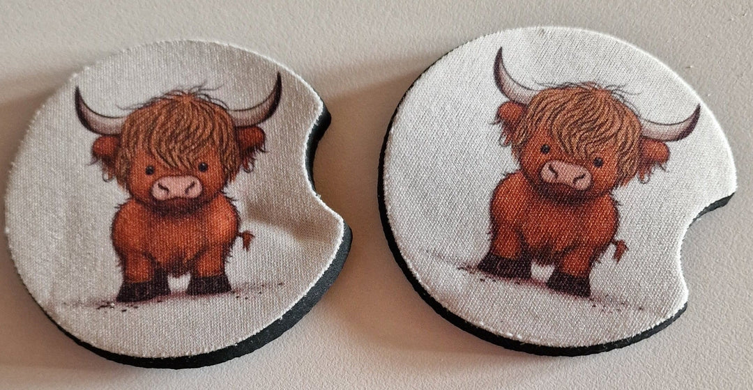 Einleger für KFZ-Getränkehalter  ,  mit lustigem "Highland Cow" - Motiv