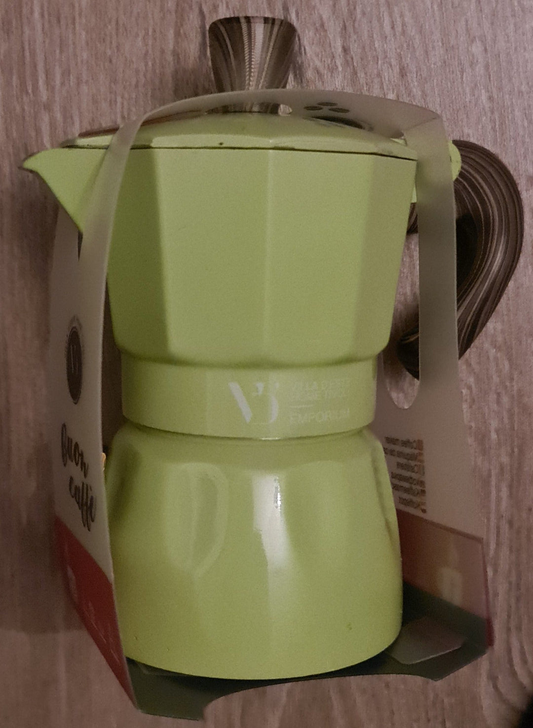 Espresso Bereiter, hellgrün mit Griffen in Holzoptik - British Moments / Fernweh-Kaufhaus