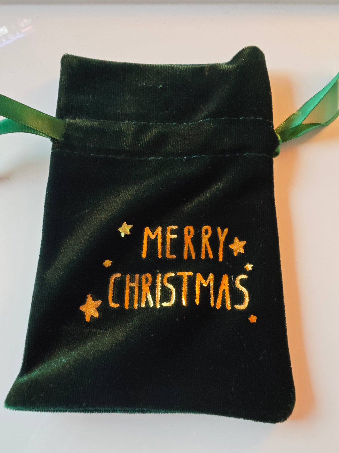 Geschenkbeutel grün Samt-Feeling 10cm x 15 cm - Weihnachten