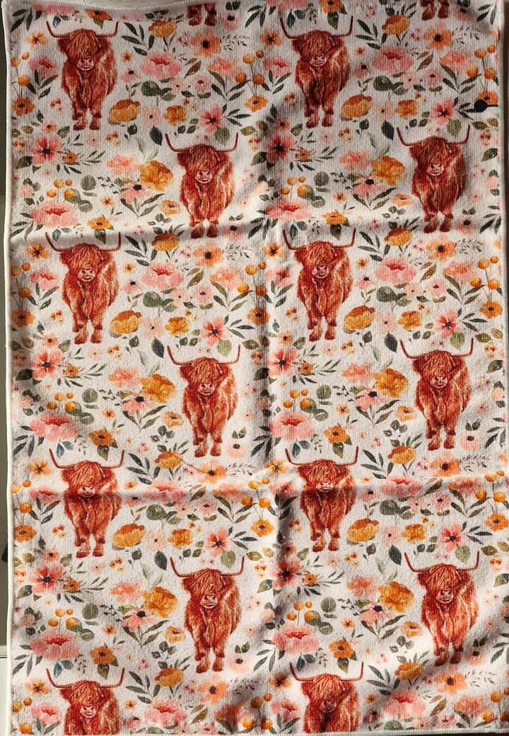 Geschirrtuch mit lustigen Highland Cow -Motiven