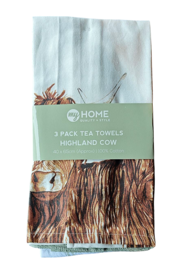 Geschirrtücher,  Baumwolle " Highland Cow " , 3er Pack