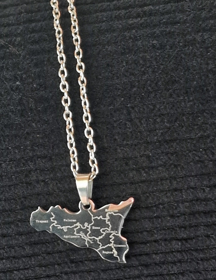 Halskette, Modeschmuck "Italien / Insel Sizilien", Edelstahl - British Moments / Fernweh-Kaufhaus