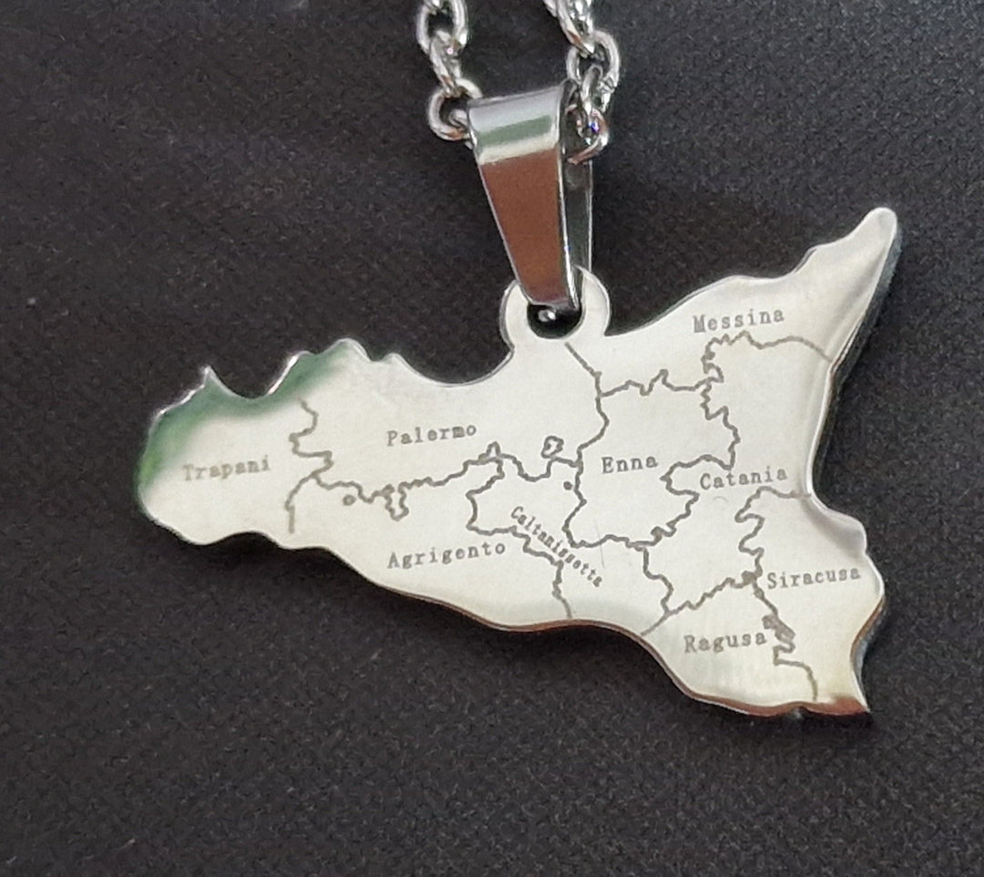 Halskette, Modeschmuck "Italien / Insel Sizilien", Edelstahl - British Moments / Fernweh-Kaufhaus