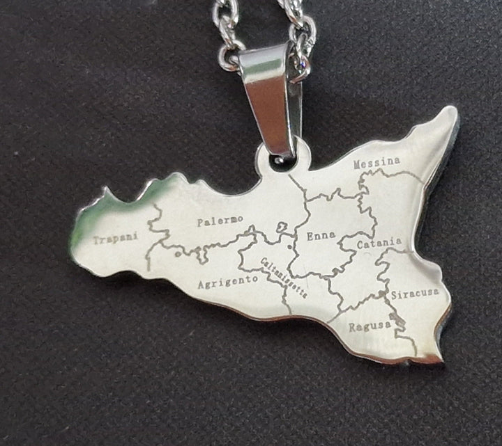 Halskette, Modeschmuck "Italien / Insel Sizilien", Edelstahl - British Moments / Fernweh-Kaufhaus
