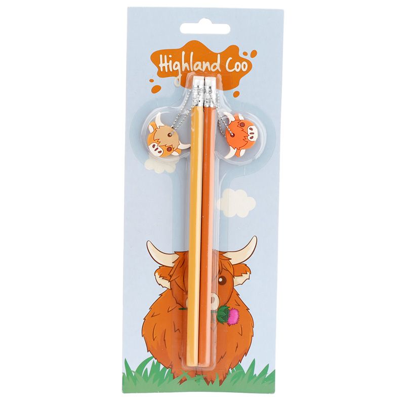 Highland Cow Set aus 2 PVC -Glücksbringer Bleistiften - British Moments / Fernweh-Kaufhaus