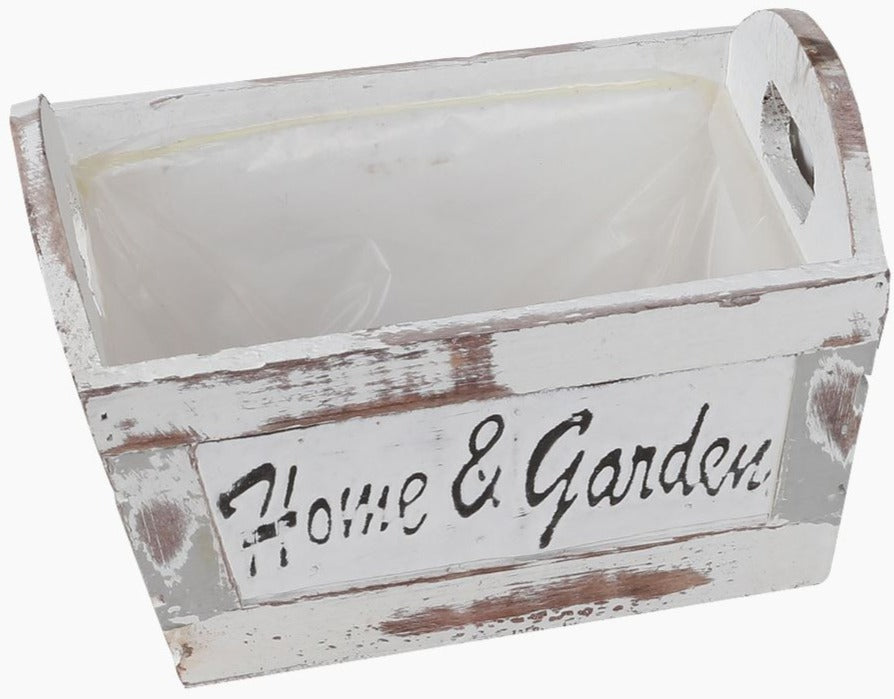 Holz-Pflanzkorb, weiß,  shabby chic  "Home & Garden", mittel (ca.22x20x10cm) - British Moments