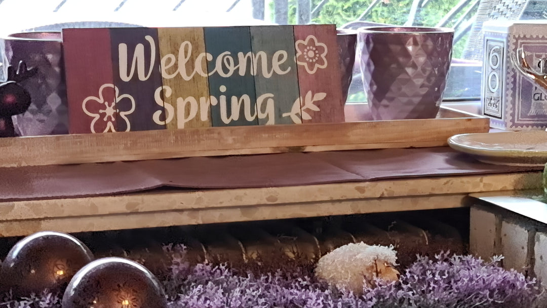 Holzschild ,   " Welcome Spring ", ca. 30 cm  x 20 cm - British Moments