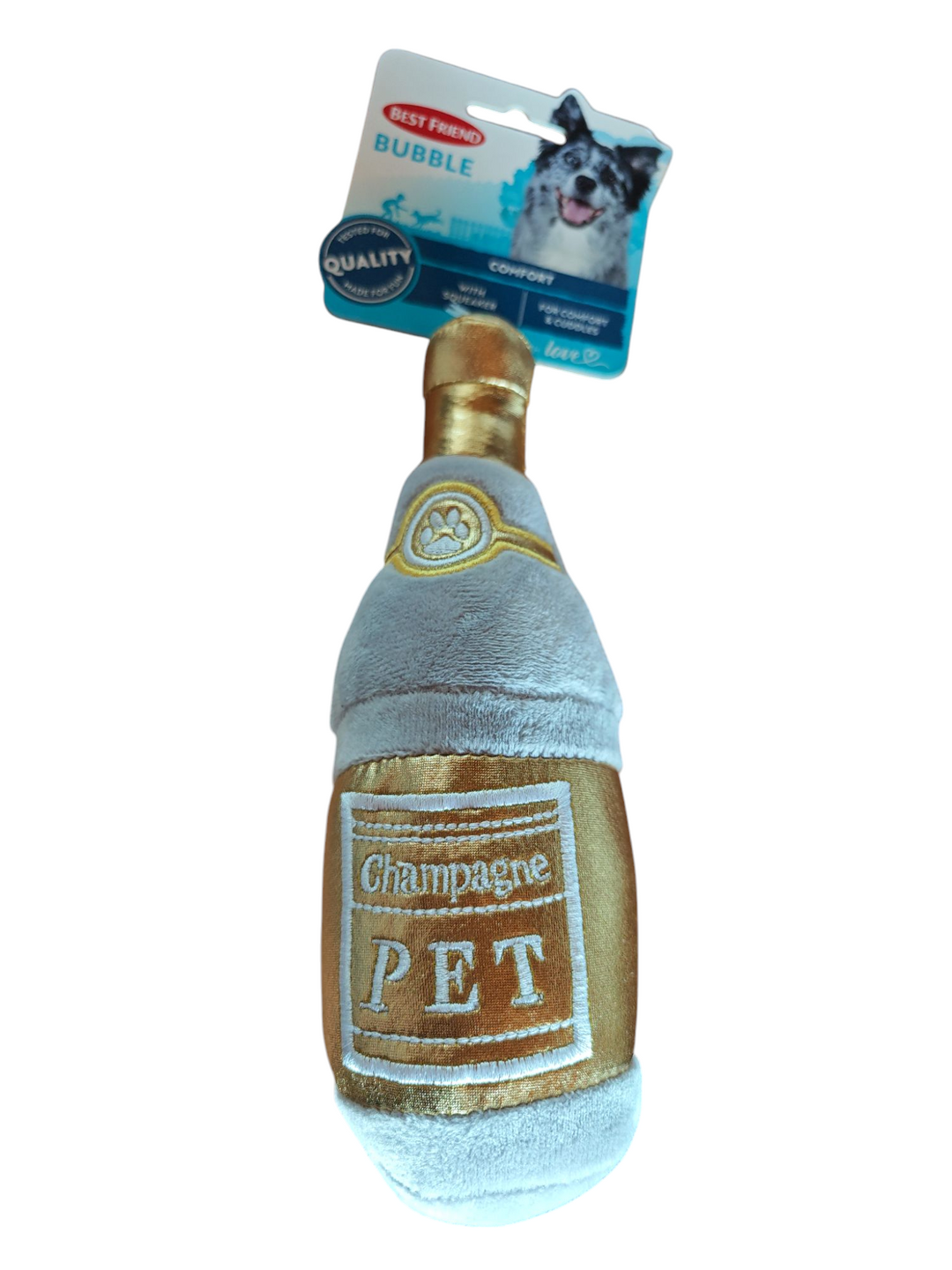 Hundespielzeug in Form einer Champagner -Flasche , Stoff, Plüsch