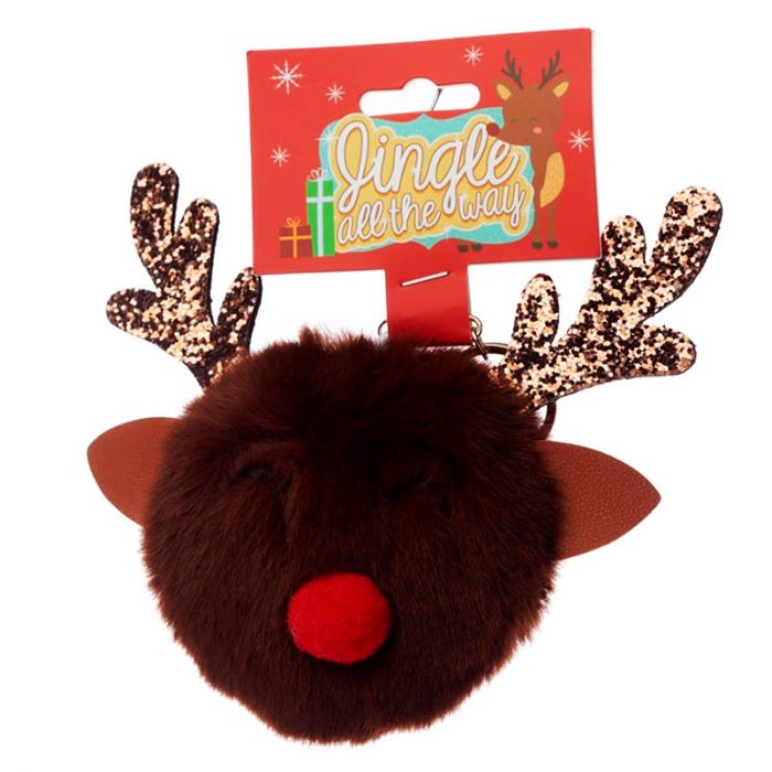 "Jingle All the Way " Reindeer Pom Pom Schlüsselanhänger. - British Moments
