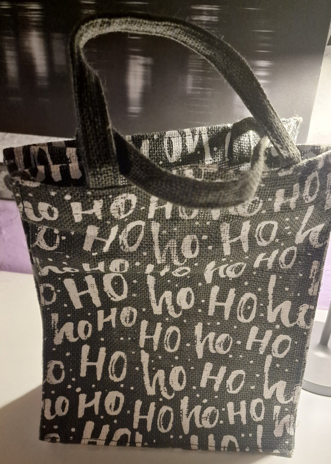 Jute Tasche  "Ho Ho Ho ", grau mit weißer Beschriftung