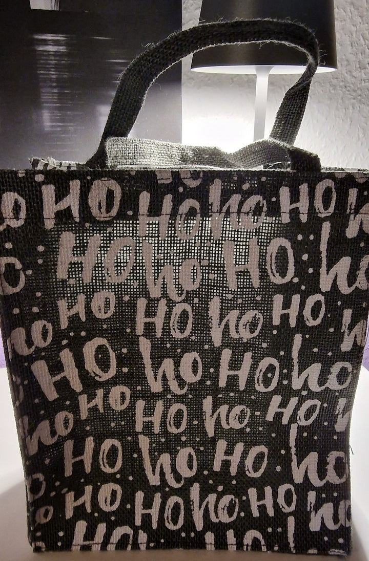 Jute Tasche  "Ho Ho Ho ", grau mit weißer Beschriftung - British Moments / Fernweh-Kaufhaus
