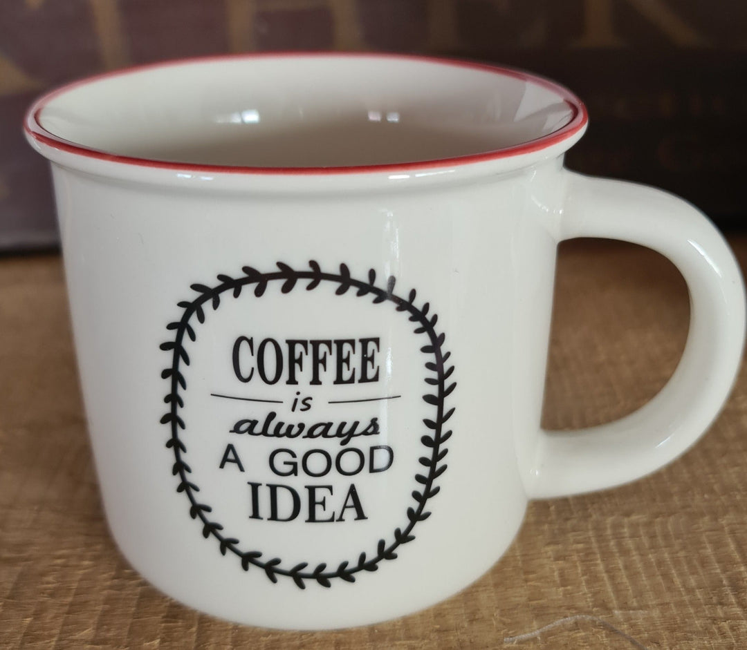 Kaffeebecher,  Keramik mit Beschriftung "Coffee is always a good idea" - British Moments