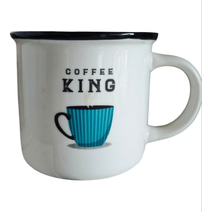 Kaffeebecher,  Keramik mit Beschriftung "Coffee King"