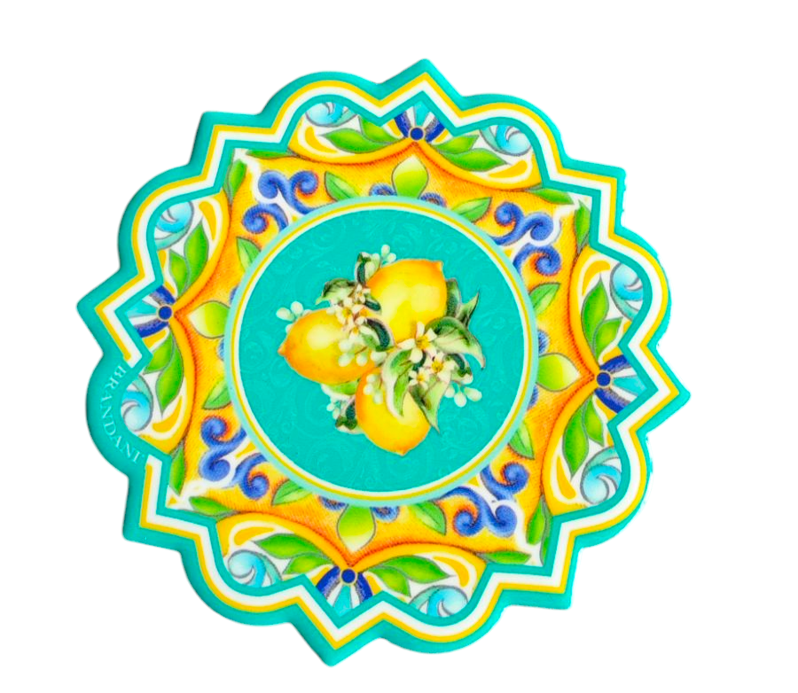 Keramik Untersetzer mit wundervoll italienischem Zitronen -Motiv , 10,5 cm,grün