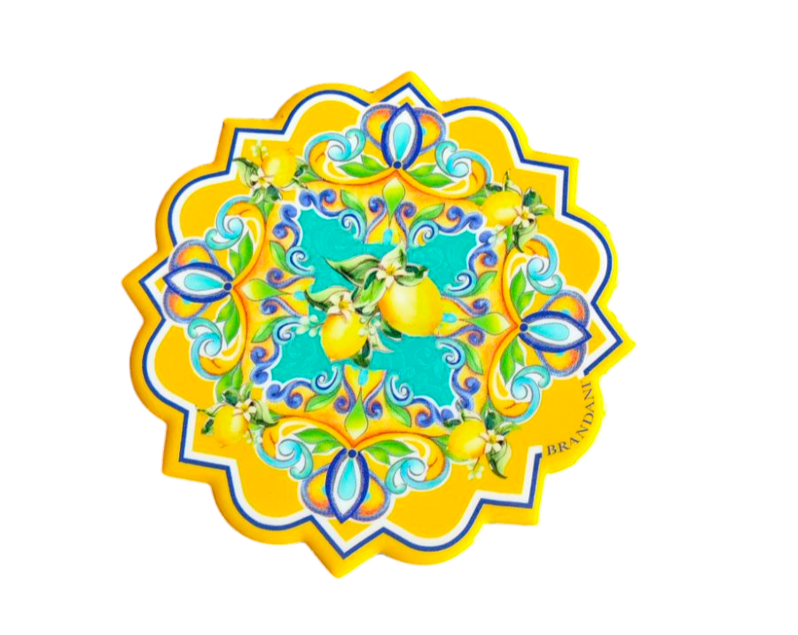 Keramik Untersetzer mit wundervoll italienischem Zitronen -Motiv , 10,5 cm,gelb