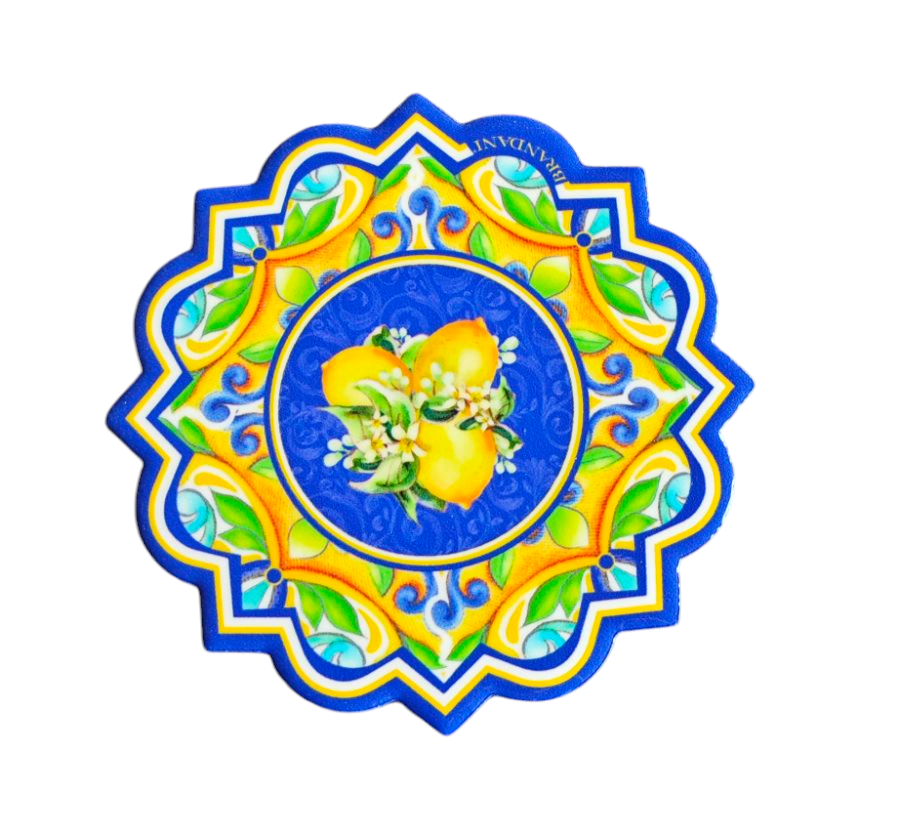 Keramik Untersetzer mit wundervoll italienischem Zitronen -Motiv , 10,5 cm, blau