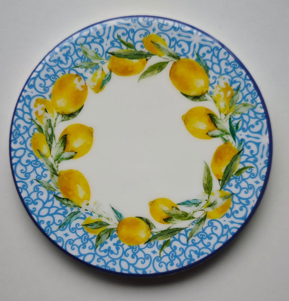 Keramik Untersetzer mit wundervoll italienischem Zitronen -Motiv , rund