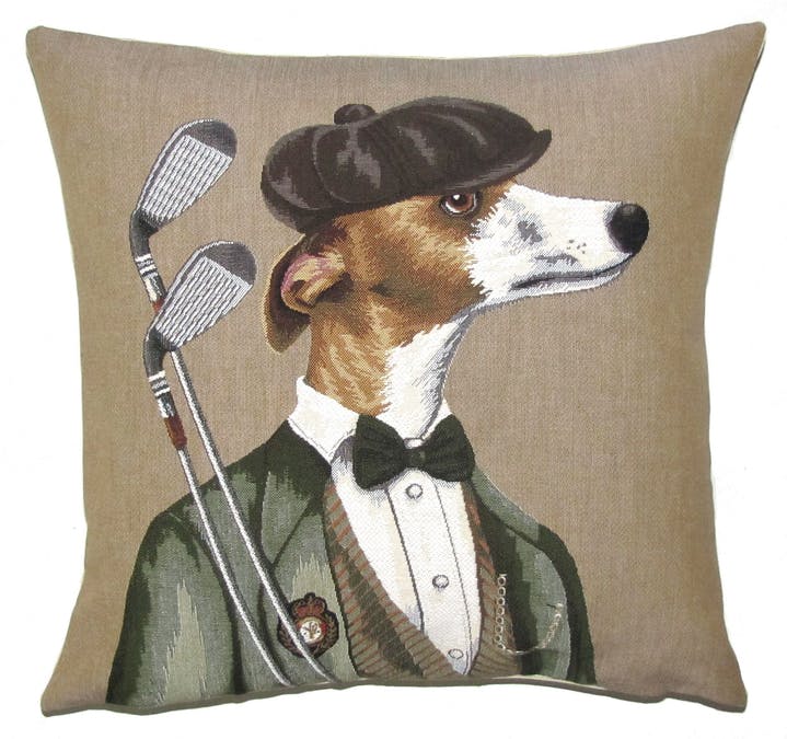 Kissen,  "Golf Whippet" Handarbeit 45cm  x 45 cm+++NEU +++AB ANFANG MÄRZ - British Moments / Fernweh-Kaufhaus